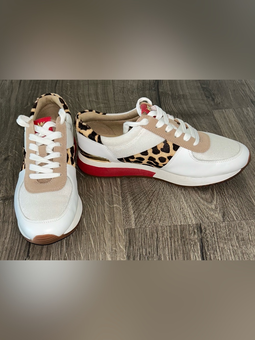 Michael Kors Women’s White Leopard Accent Trainer Sneakers - Casual Fashion